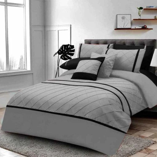 Pinch Pleated Duvet Set - Grey