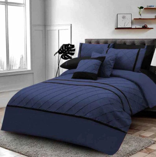 Pinch Pleated Duvet Set - Navy Blue