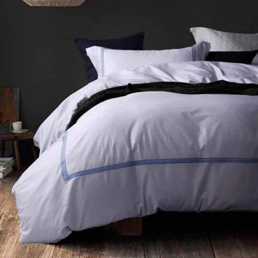 Baratta Stitch Duvet Set - White & Sky Blue