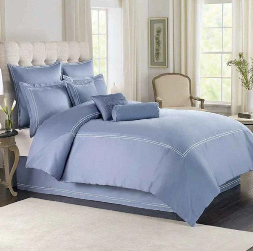 Baratta Stitch Duvet Set - Sky Blue & White