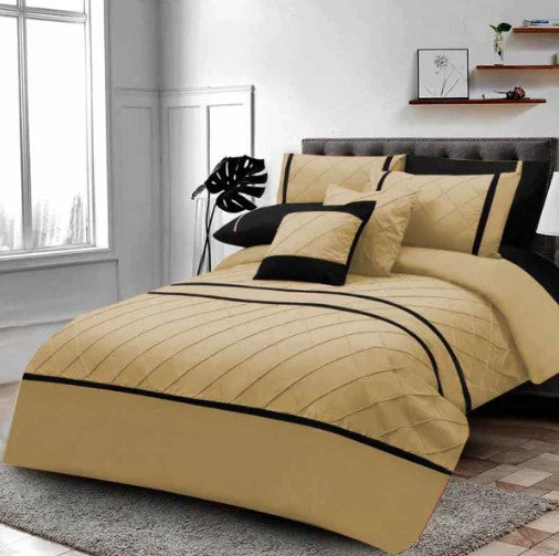 Pinch Pleated Duvet Set - Natural & Black