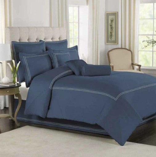 Baratta Stitch Duvet Set - Lake Blue & White
