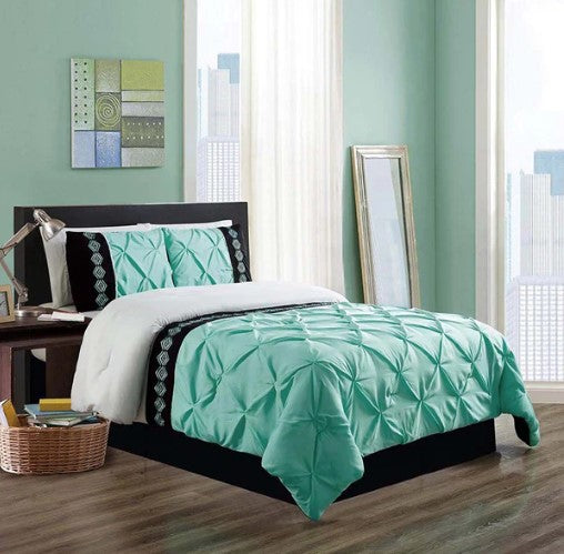 Embroidered Pintuck Duvet Set - Ferozi