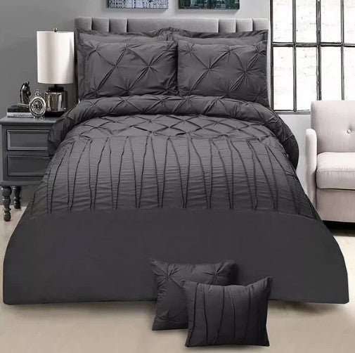 Pintuck & Cross Pleated Duvet Set - Grey