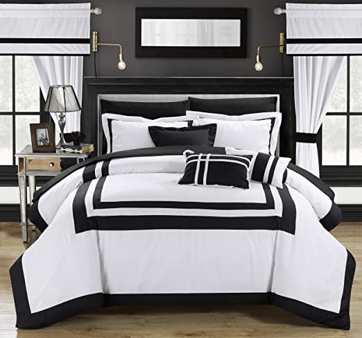 Embellish Patch Pleated Duvet Set - Black & White