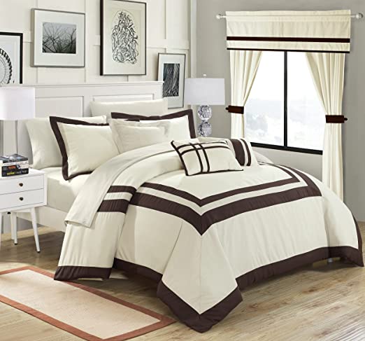 Embellish Patch Pleated Duvet Set - Cream & Brown