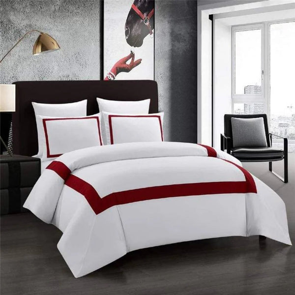 Mitered Corner Duvet Set - White & Red