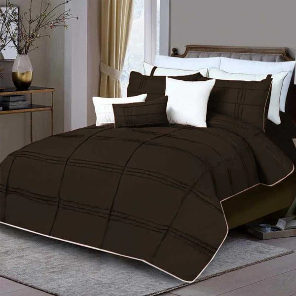 Box Pleated Duvet Set - Chocolate & white
