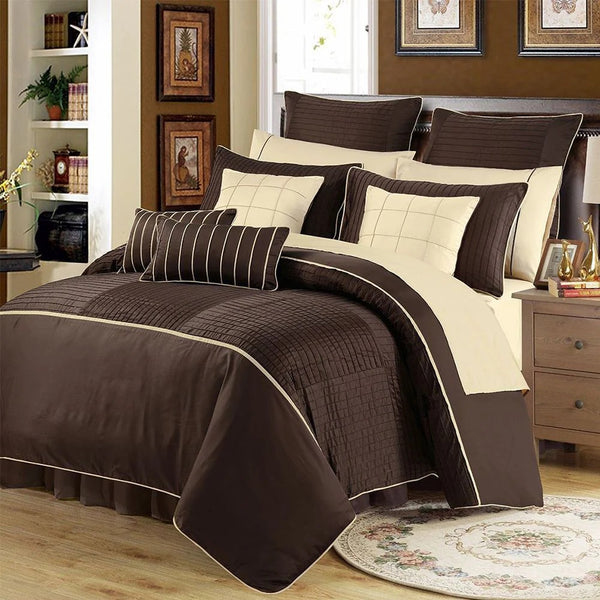 Embellish Pleats Duvet Set - Brown