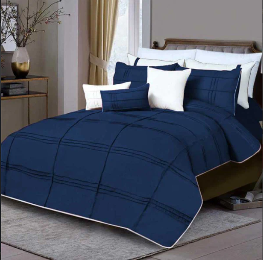 Box Pleated Duvet Set - Blue & White